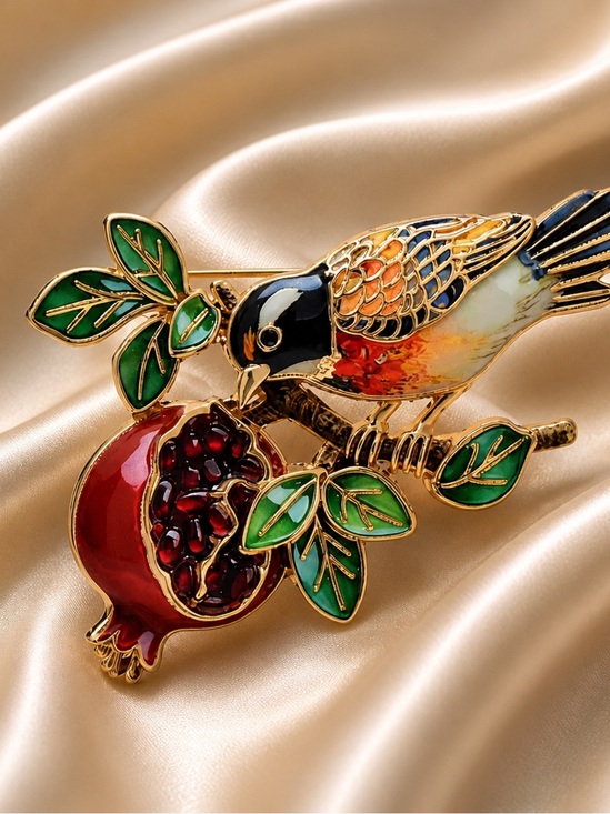 Anthropologie Jewelry - Pomegranate Bird Gold Brooch